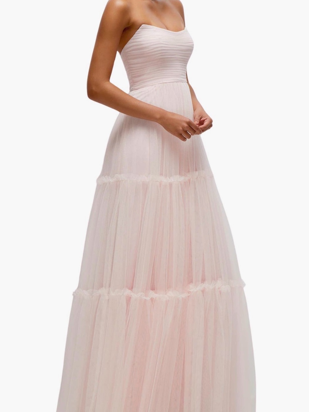 Dessy Collection Strapless Blush Pink Tulle Gown